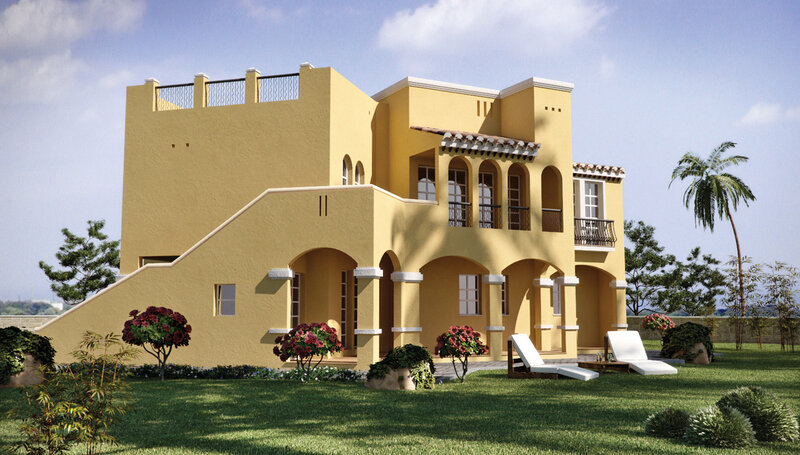 Yellow Mediterranean-style villa