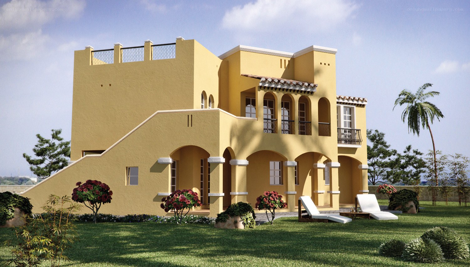 Yellow Mediterranean-style villa
