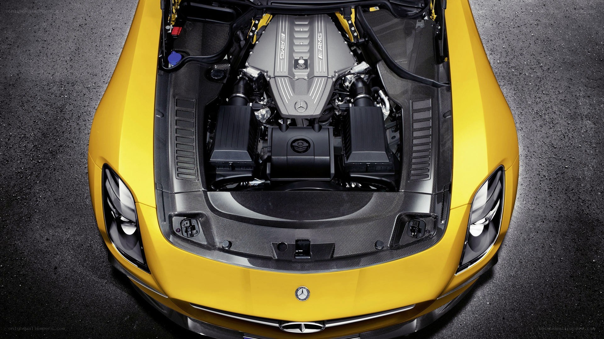 yellow mercedes-amg engine