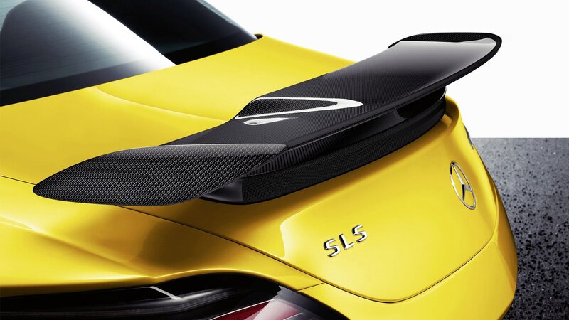 Yellow Mercedes-AMG SLS rear view