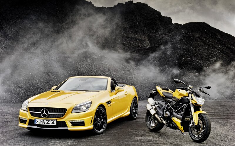 Yellow Mercedes and Ducati