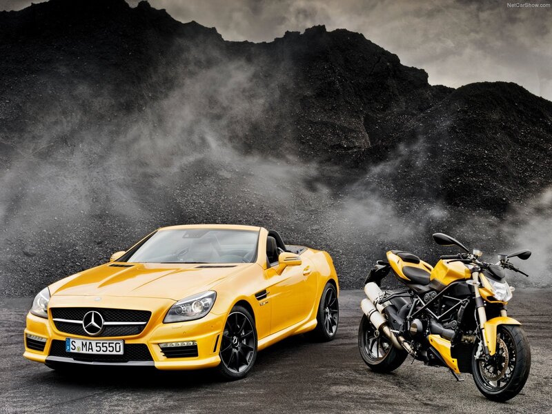 Yellow Mercedes and Ducati