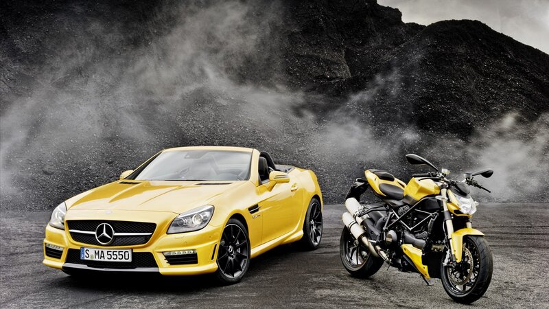 Yellow Mercedes and Ducati