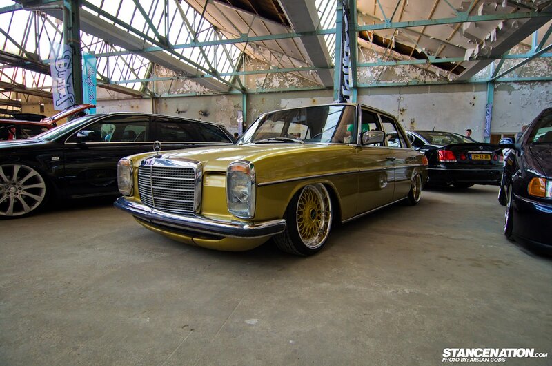 Yellow Mercedes at car show