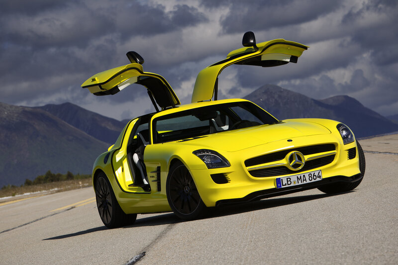 Yellow Mercedes-Benz SLS AMG