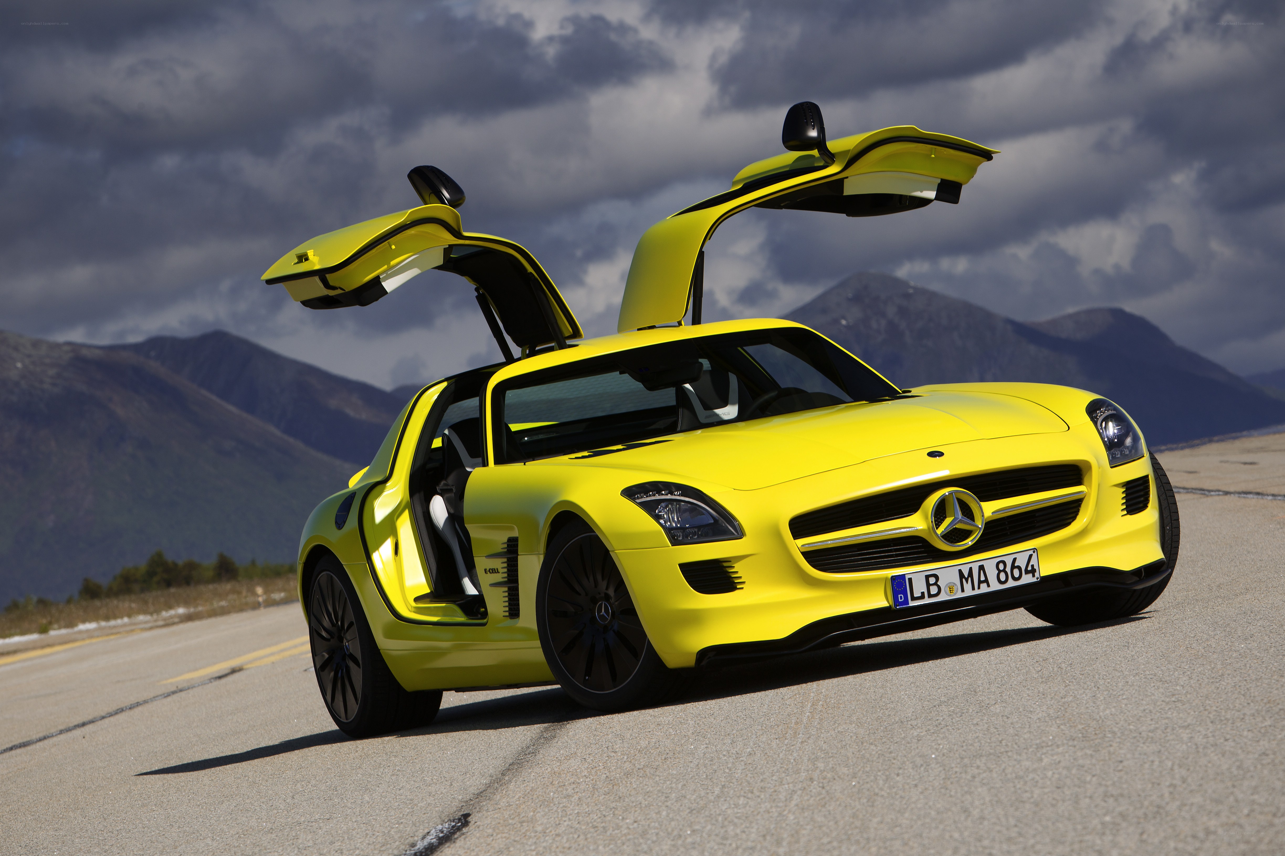 Yellow Mercedes-Benz SLS AMG