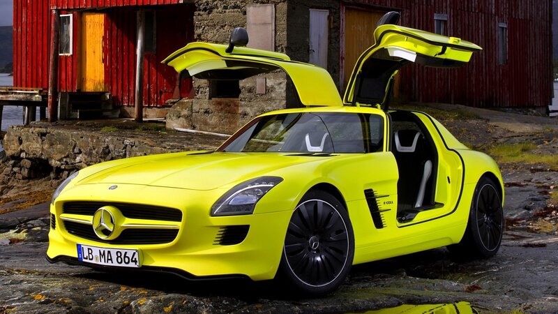 Yellow Mercedes-Benz SLS AMG