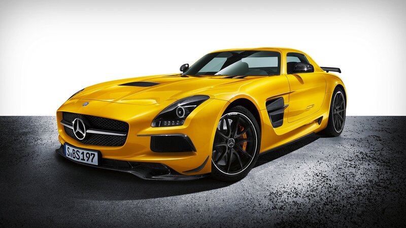 yellow mercedes-benz sports car