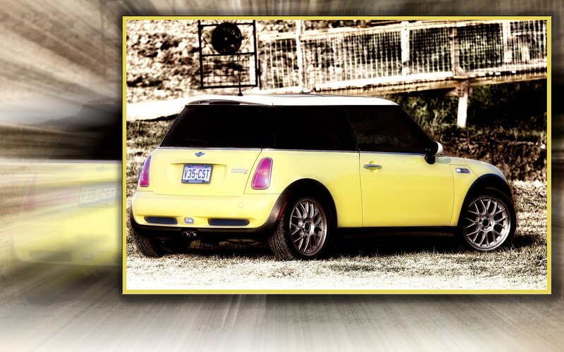 Yellow Mini Cooper Car — Dramatic, Photograph, License Plate