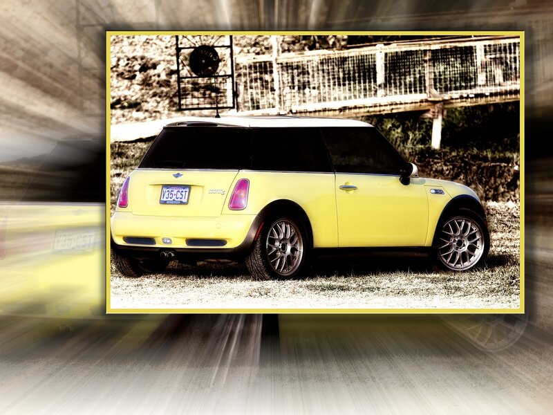 Yellow Mini Cooper Car — Dramatic, Photograph