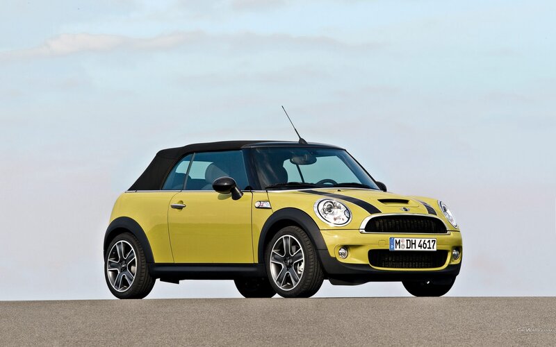 yellow mini cooper convertible