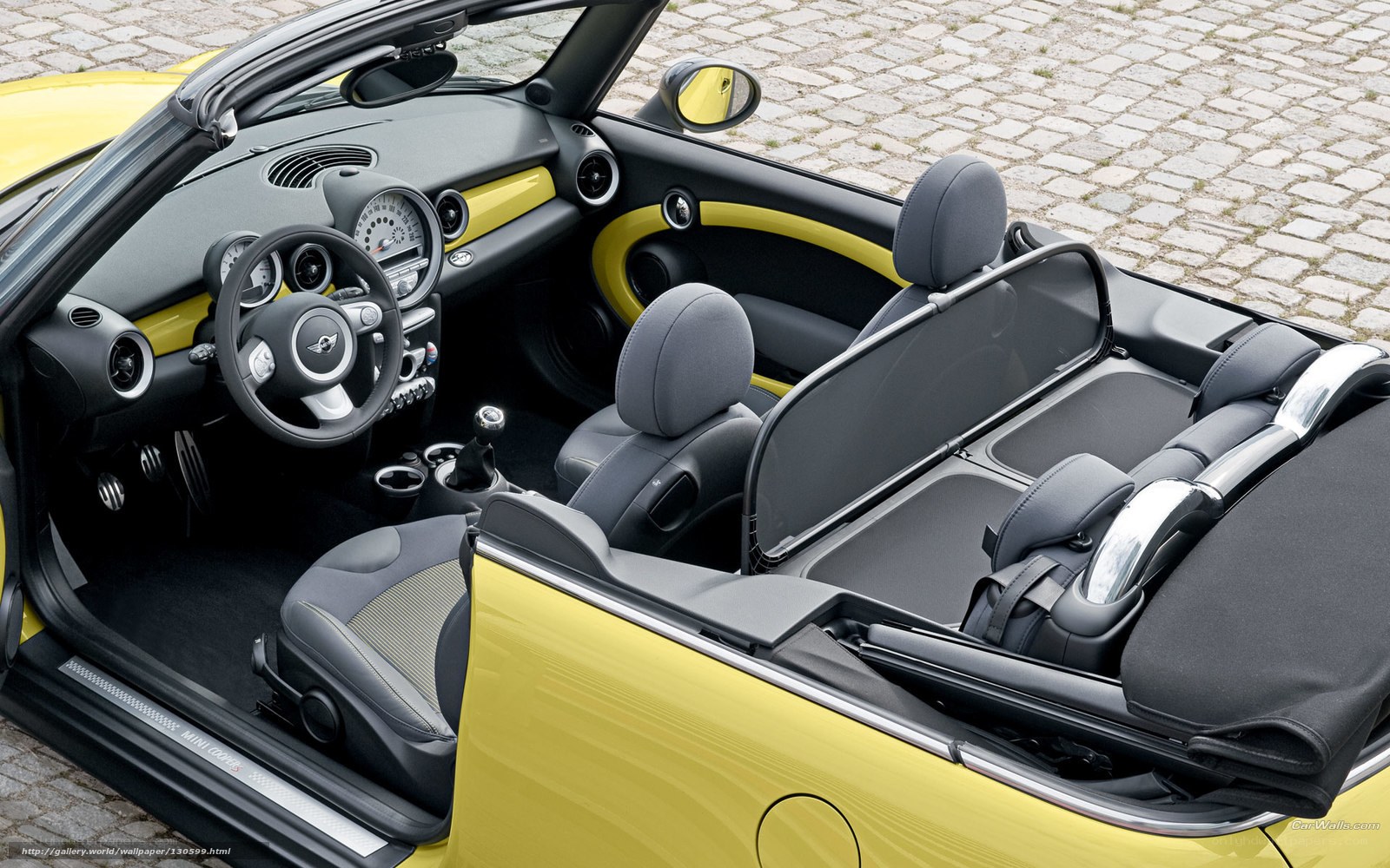 Yellow MINI Cooper convertible interior