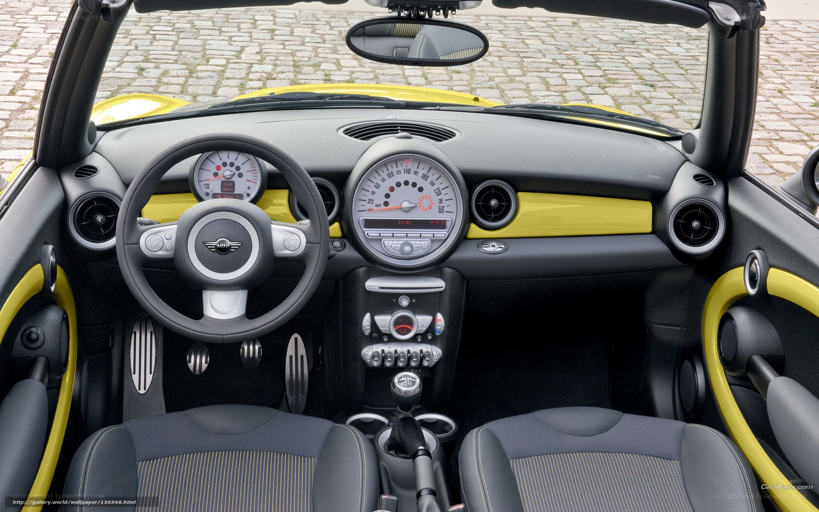 Yellow MINI Cooper interior