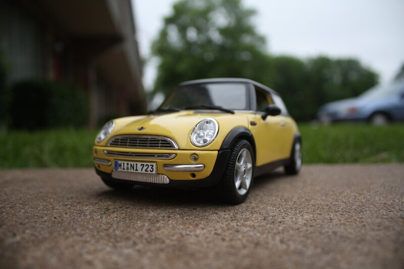 Yellow mini cooper model