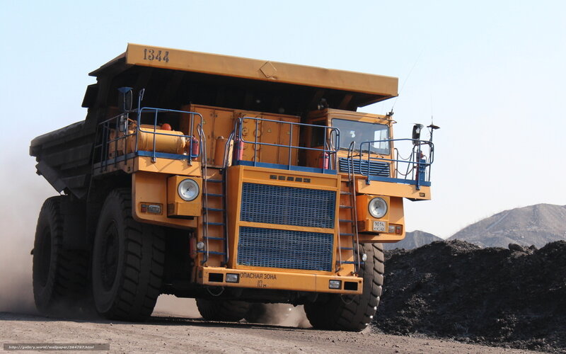 Yellow mining truck at work