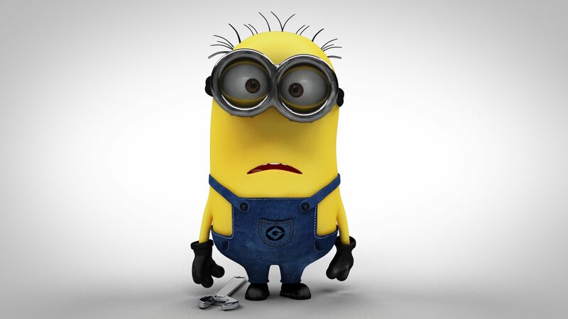 Yellow Minion Character — Neutral, 3d Render, Goggles, Overalls, Wrench
