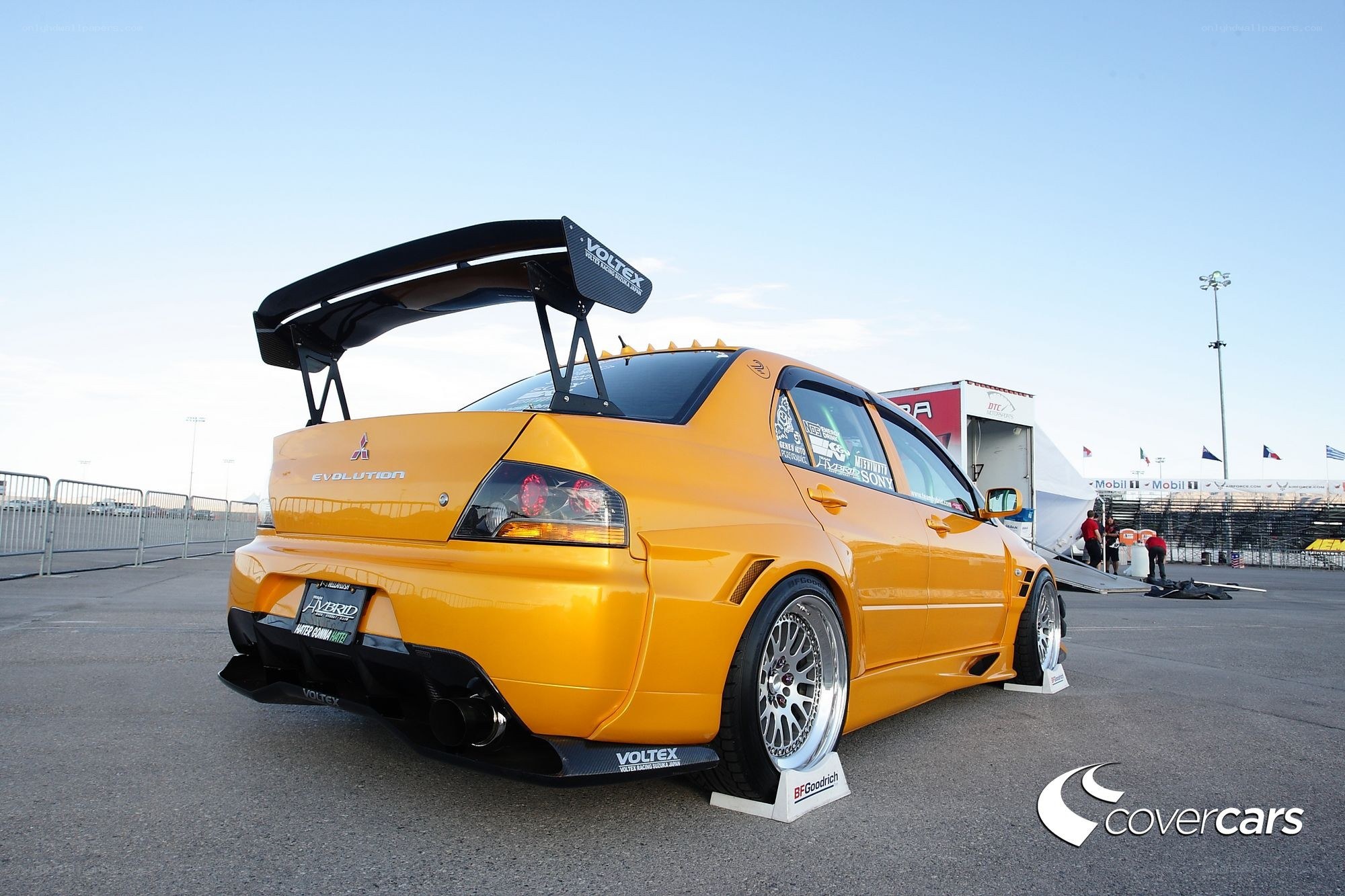 Yellow Mitsubishi Evolution race car