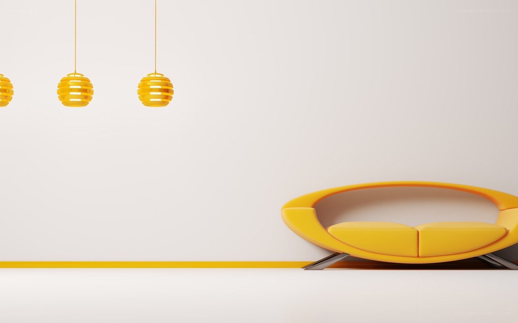 Yellow modern sofa and lamps