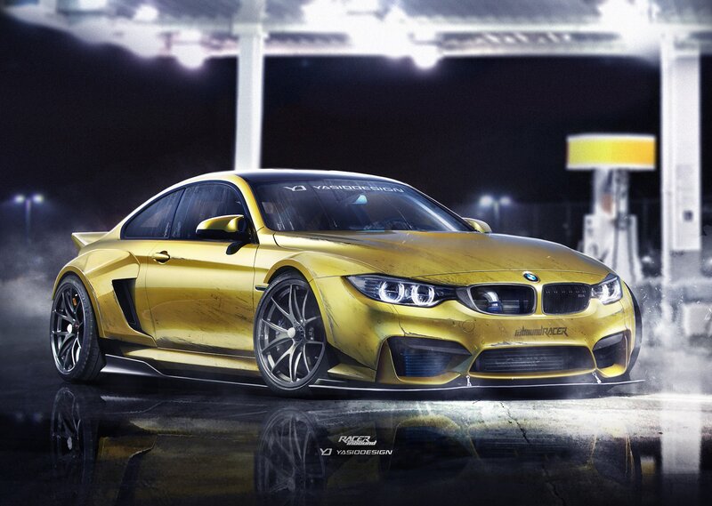 Yellow Modified BMW Car — Dramatic