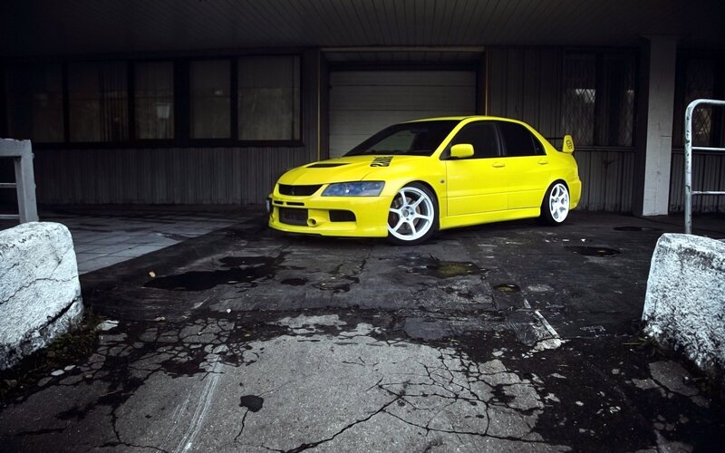 Yellow Modified Sedan — Dramatic, Night