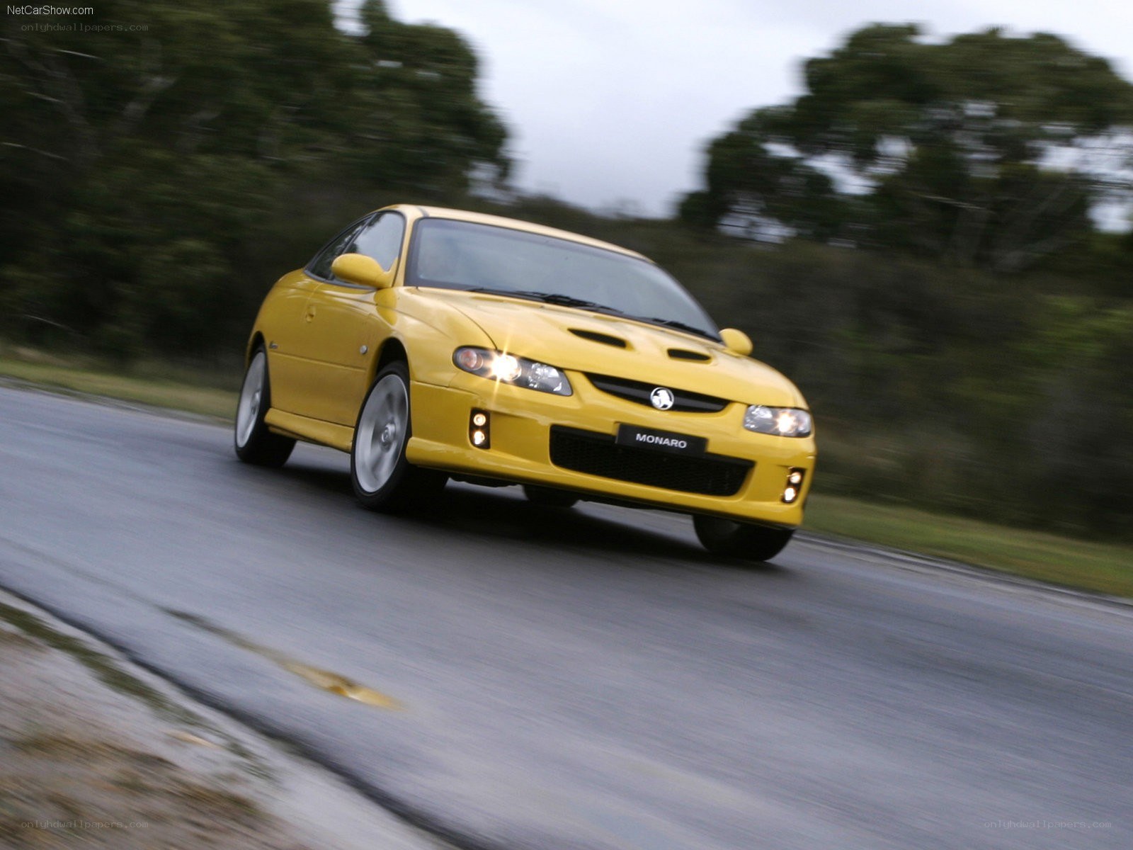 Yellow Monaro on a winding road