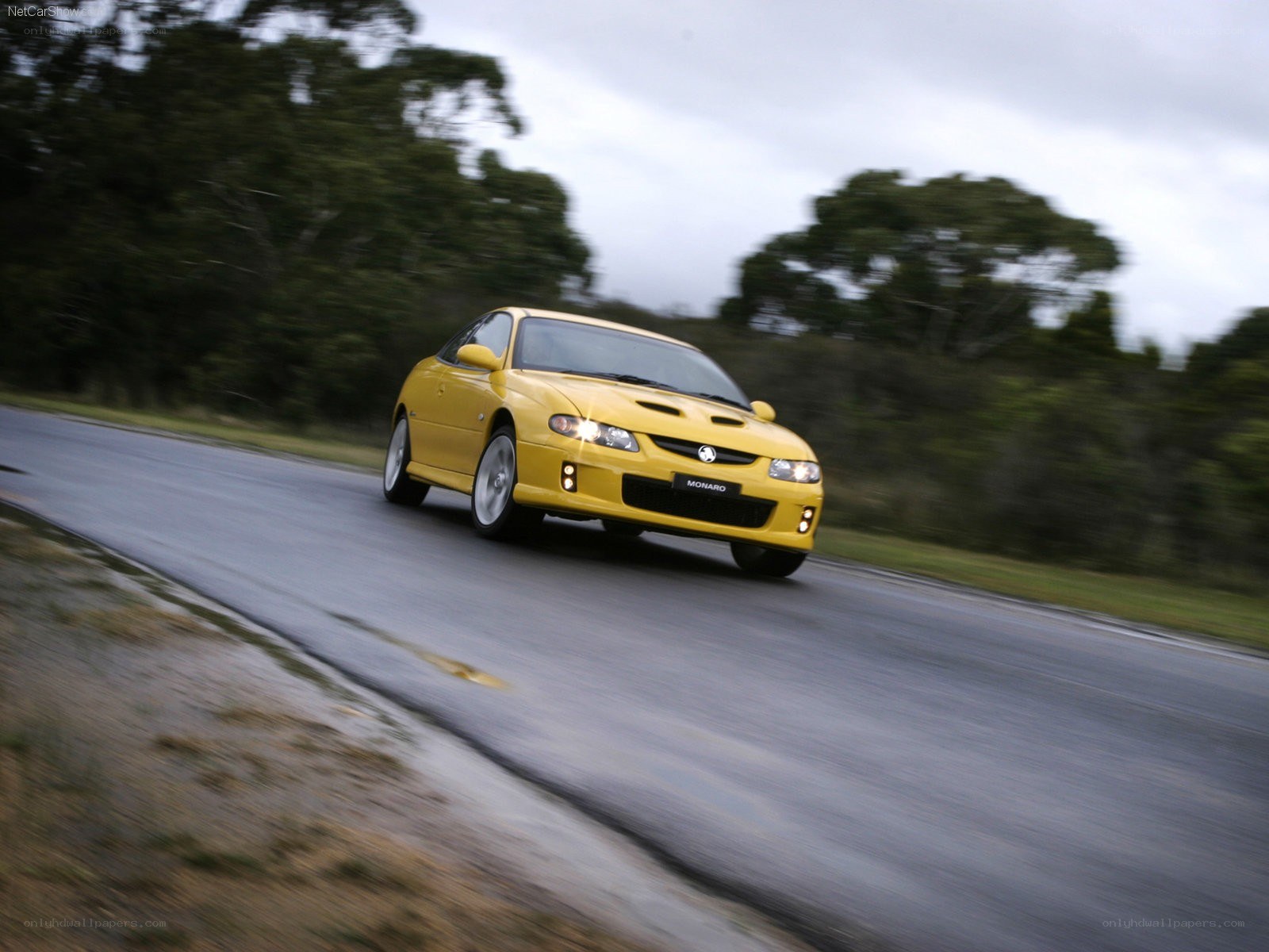 Yellow Monaro on a winding road