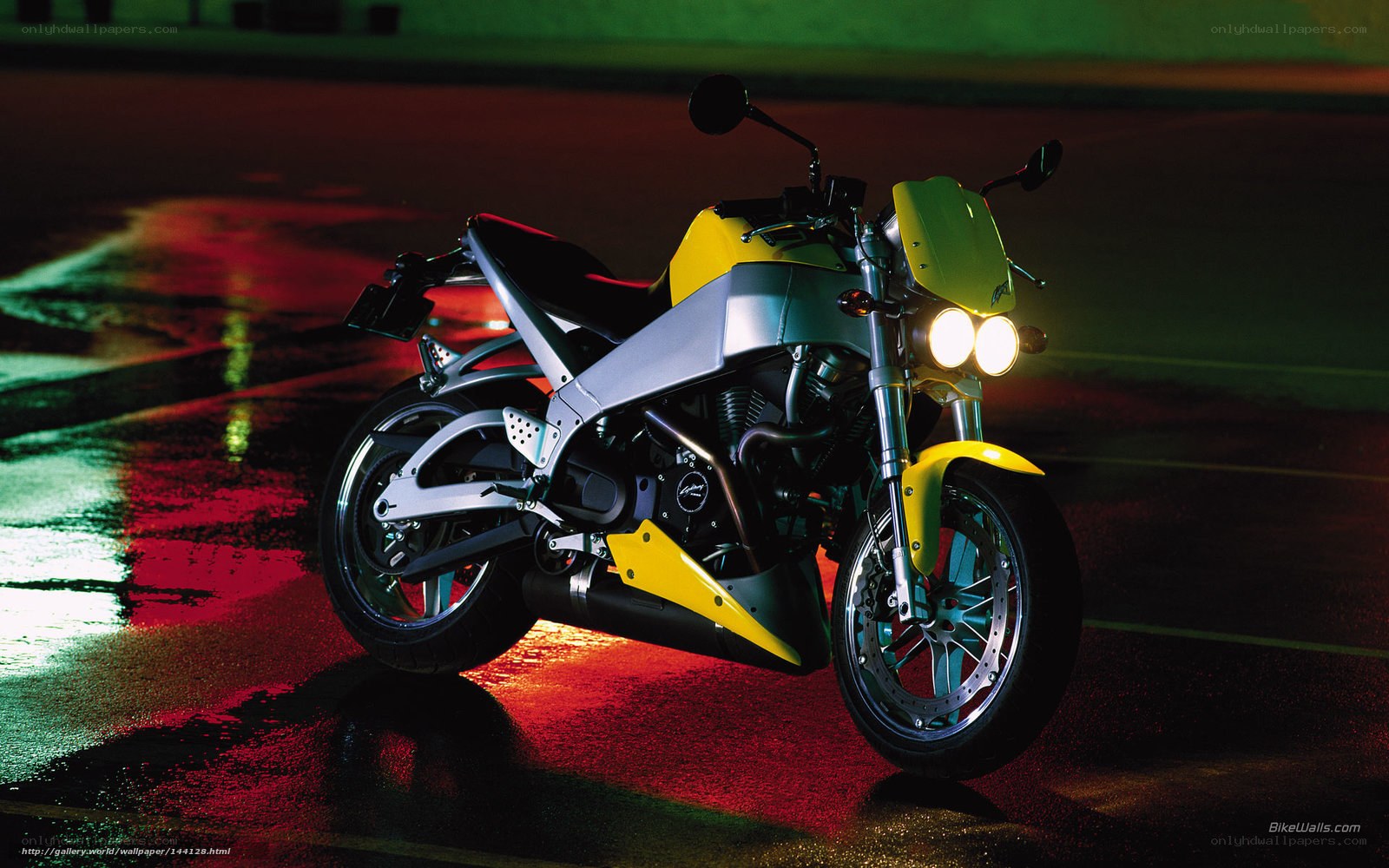 yellow motorcycle at night