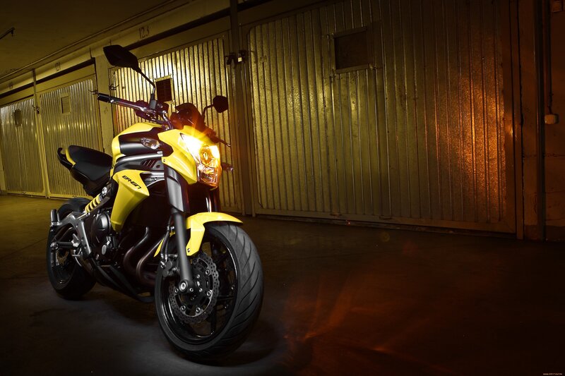 Yellow Motorcycle in Garage — Dramatic
