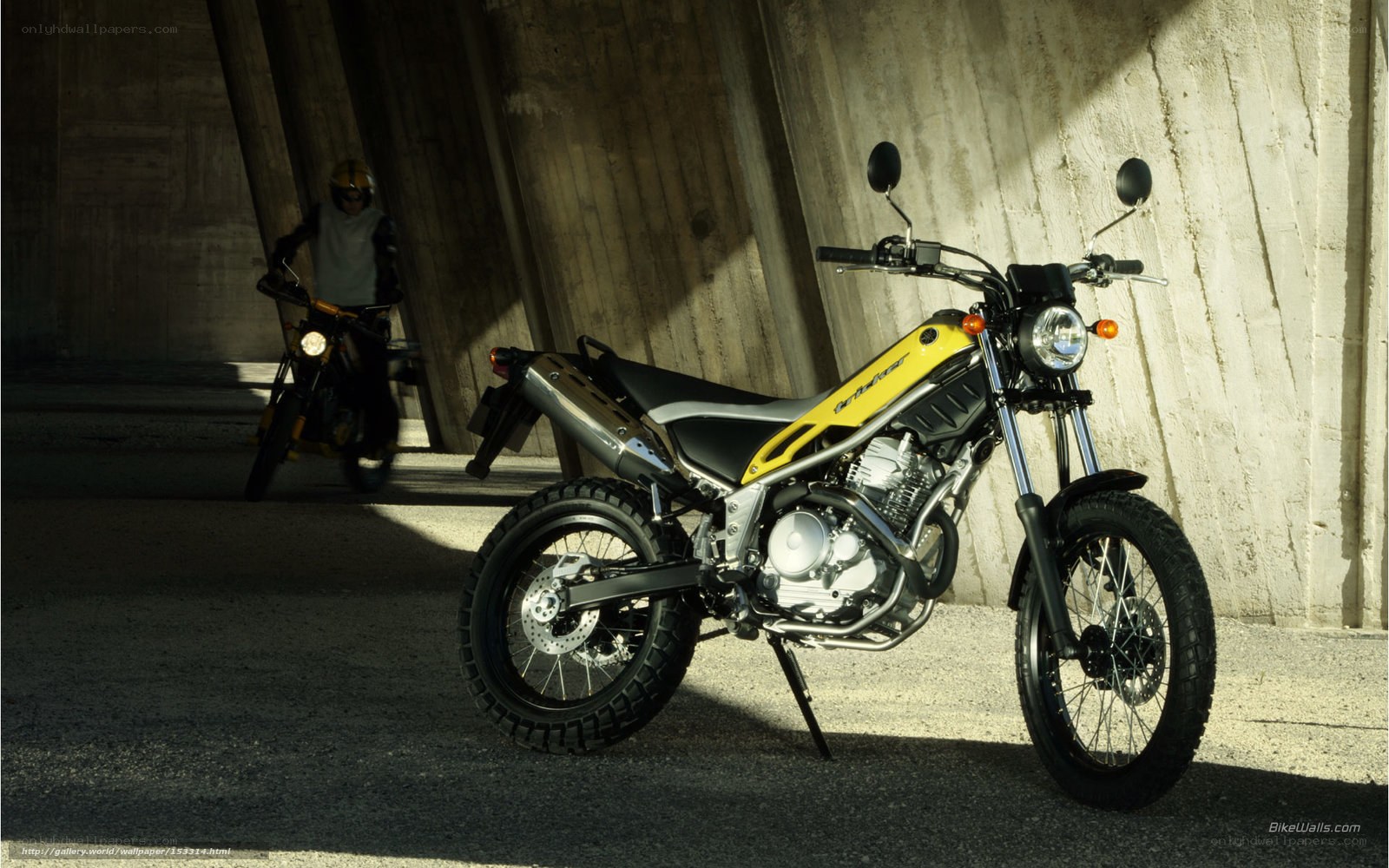 Yellow motorcycle in tunnel