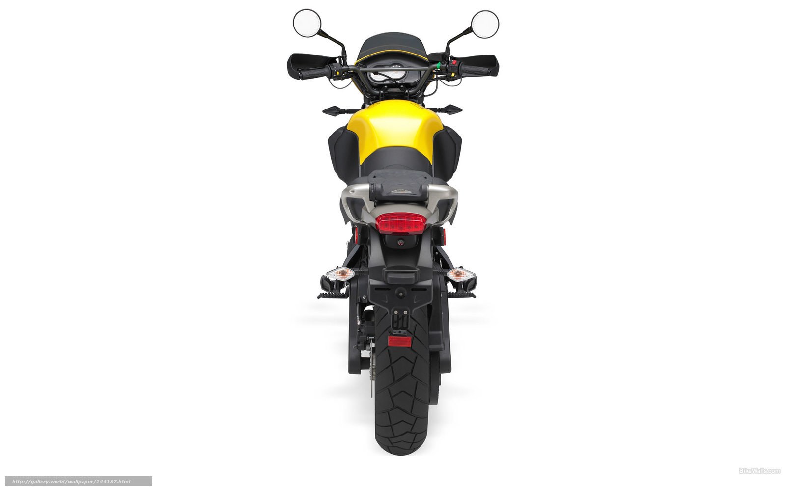 yellow motorcycle rear view
