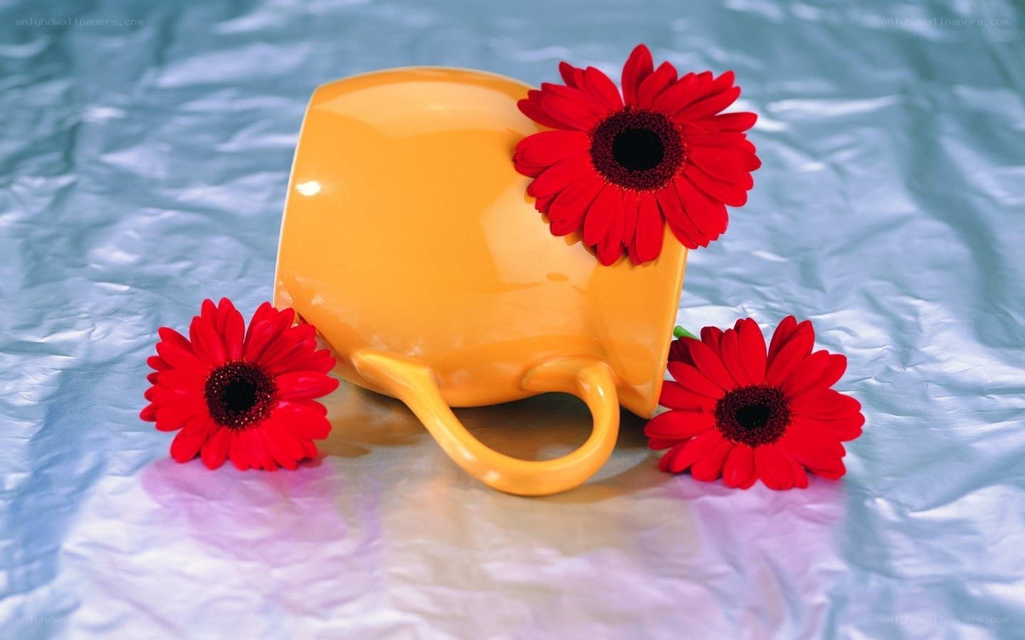 Yellow mug with red flowers