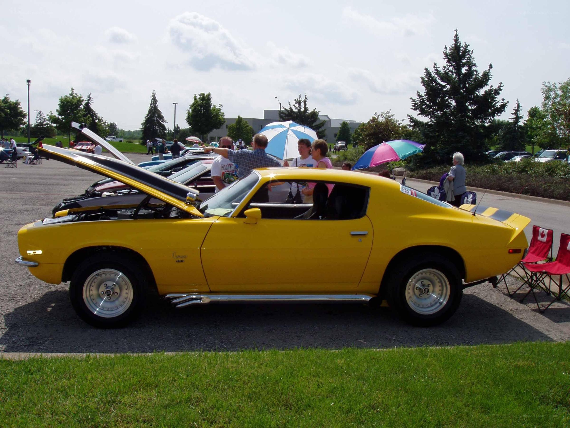 Yellow muscle car at a show