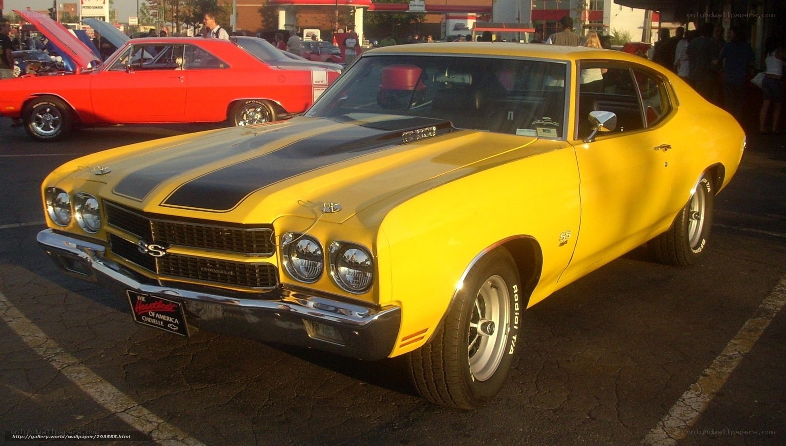 Yellow muscle car at car show