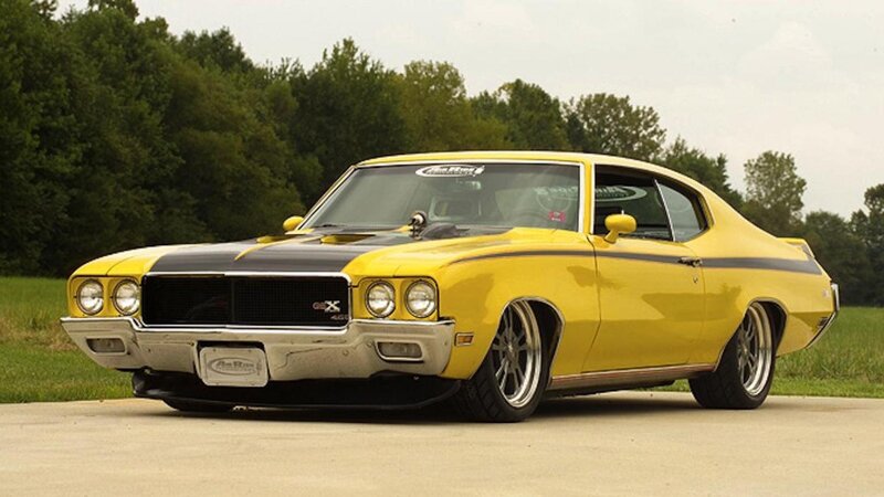 Yellow Muscle Car — Calm, Afternoon, Photograph, Trees, Grass