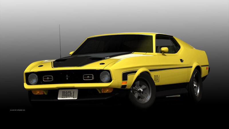 Yellow Muscle Car — Dramatic, 3d Render, Black Stripes