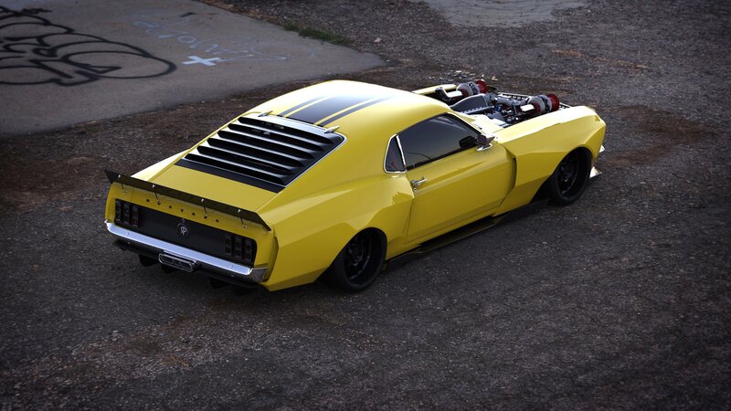 Yellow Muscle Car — Dramatic, 3d Render, Graffiti