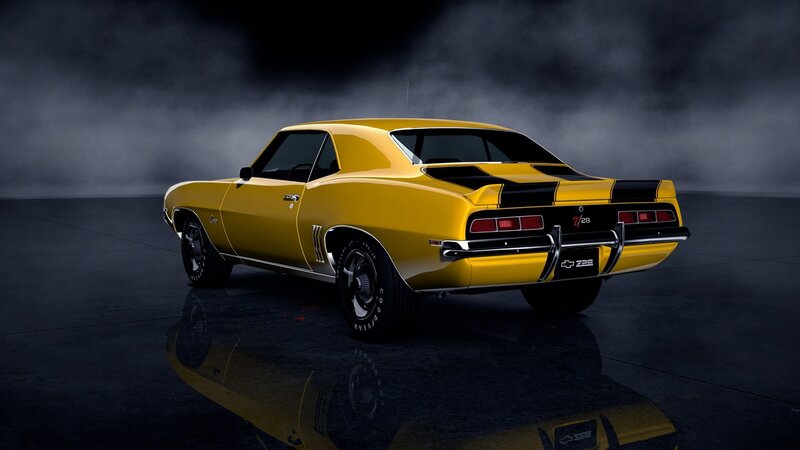 Yellow Muscle Car — Dramatic, 3d Render, Smoke, Reflection