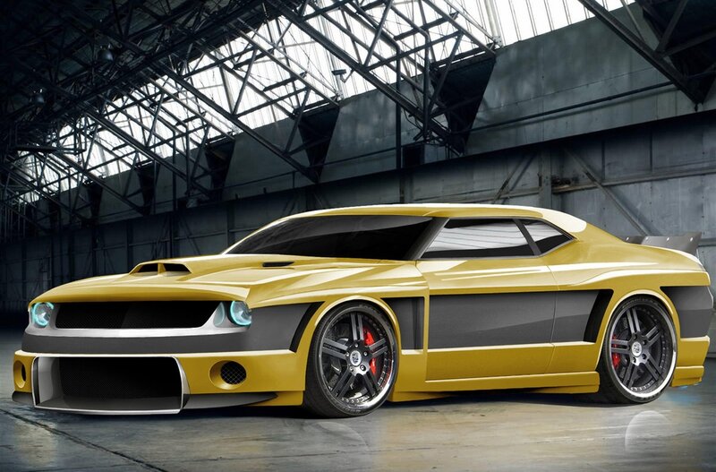 Yellow Muscle Car — Dramatic, 3d Render