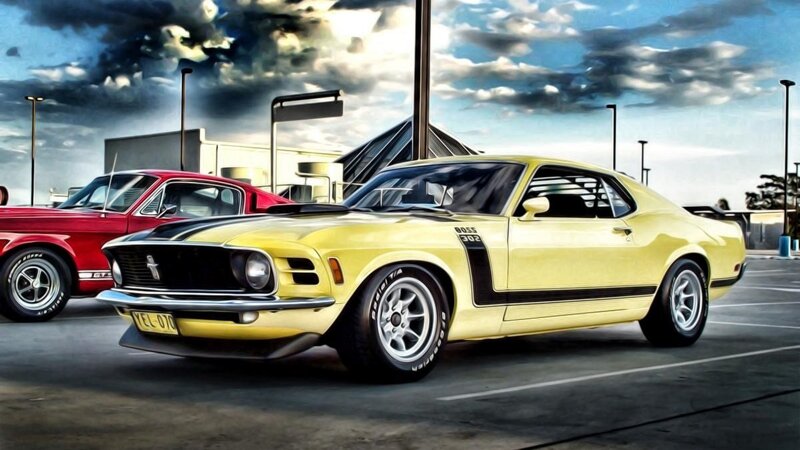 Yellow Muscle Car — Dramatic, Afternoon, Digital Art, Red Muscle Car