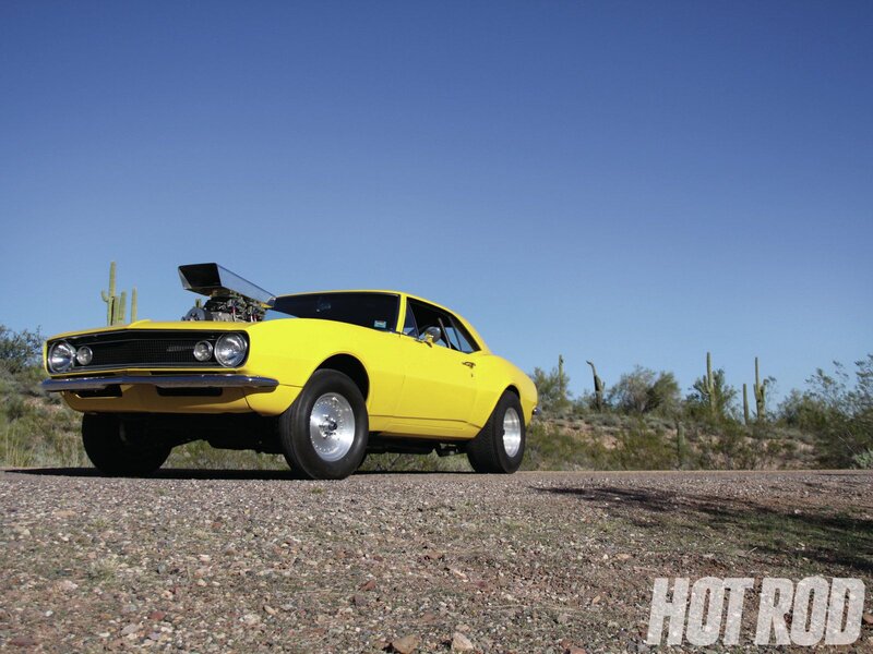 Yellow Muscle Car — Dramatic, Afternoon, Photograph, Cactus