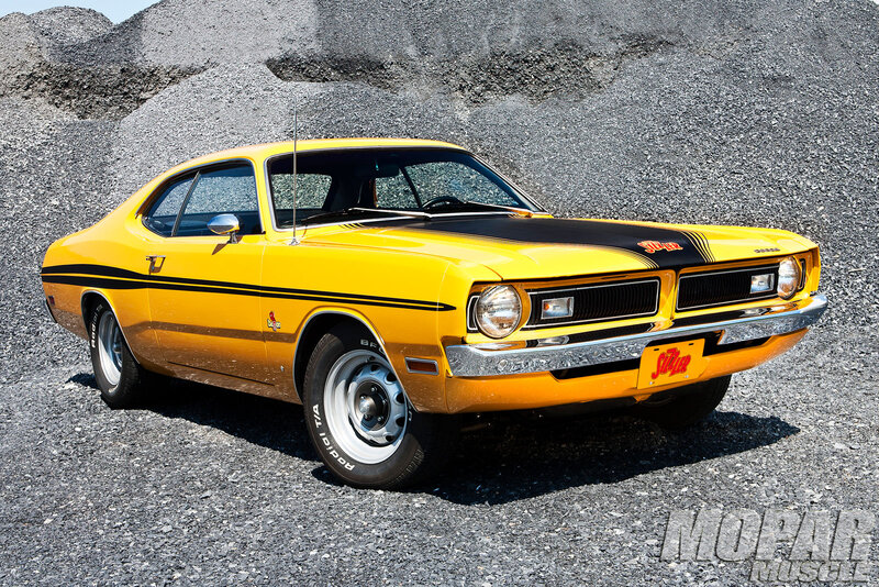Yellow Muscle Car — Dramatic, Afternoon, Photograph, Gravel