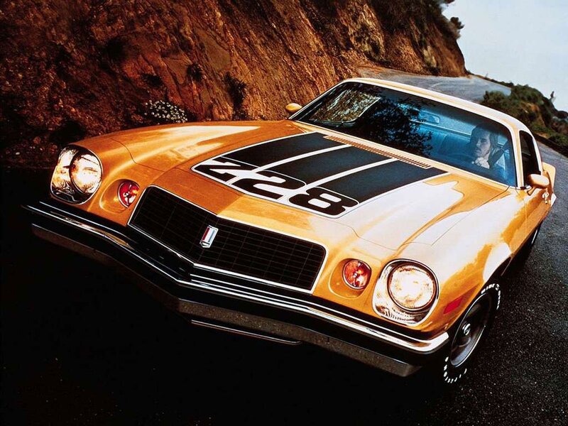 Yellow Muscle Car — Dramatic, Afternoon, Photograph, Road, Cliff