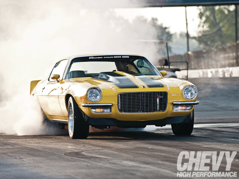 Yellow Muscle Car — Dramatic, Afternoon, Photograph, Smoke, Driver