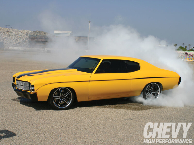 Yellow Muscle Car — Dramatic, Afternoon, Photograph, Smoke
