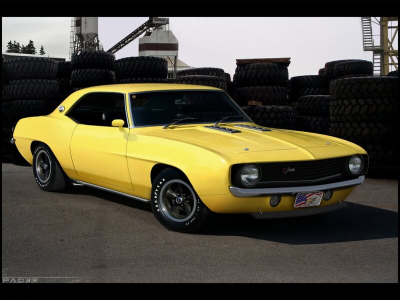Yellow Muscle Car — Dramatic, Afternoon, Photograph, Tires