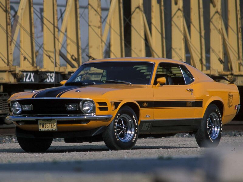 Yellow Muscle Car — Dramatic, Afternoon, Photograph, Train Cars