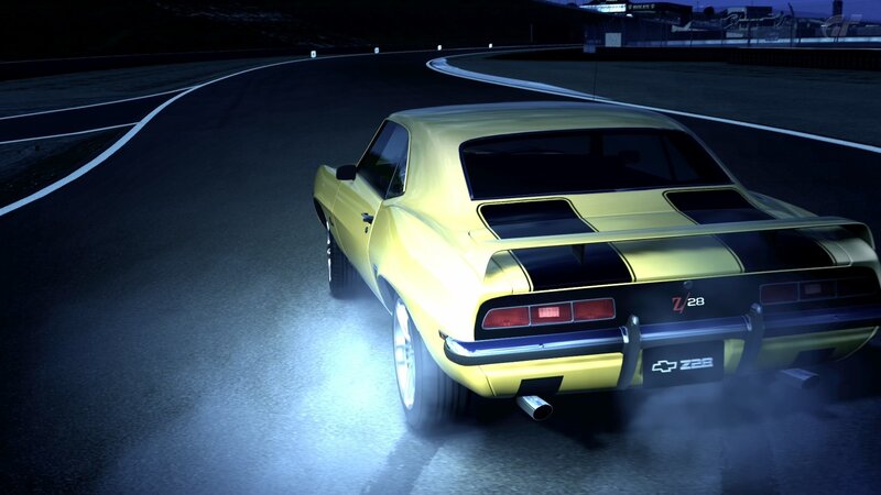 Yellow Muscle Car — Dramatic, Night, 3d Render, Race Track