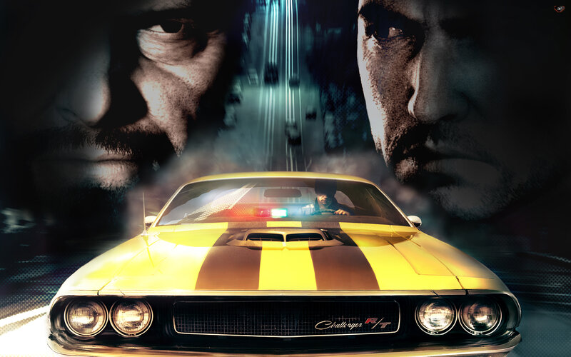 Yellow Muscle Car — Dramatic, Night, Digital Art, Man