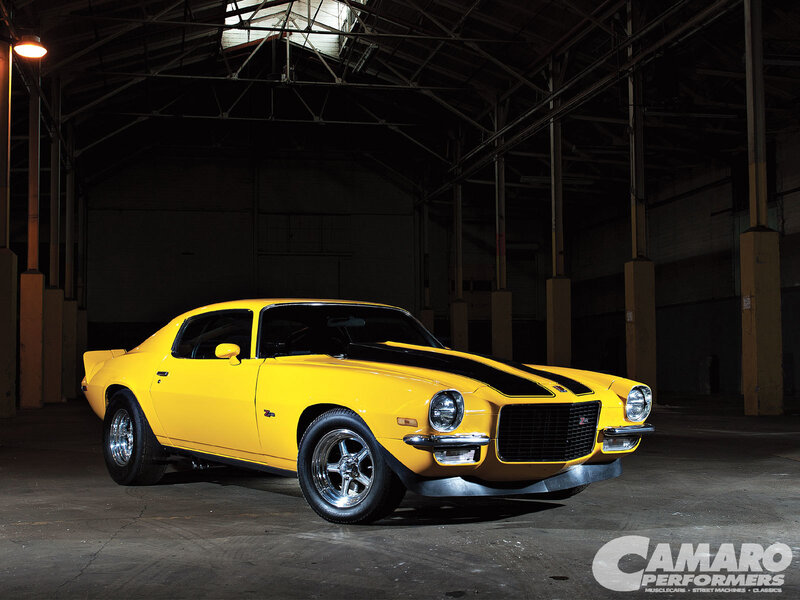 Yellow Muscle Car — Dramatic, Night, Photograph