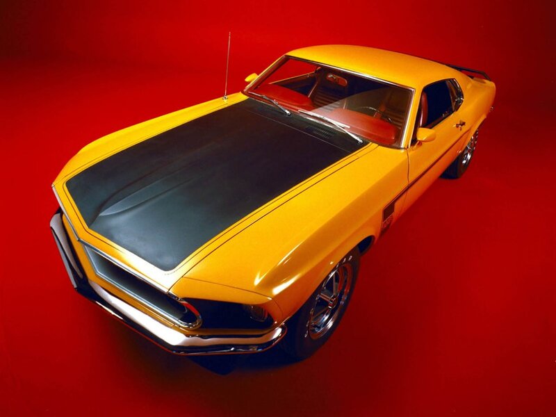 Yellow Muscle Car — Dramatic, Photograph, Black Hood